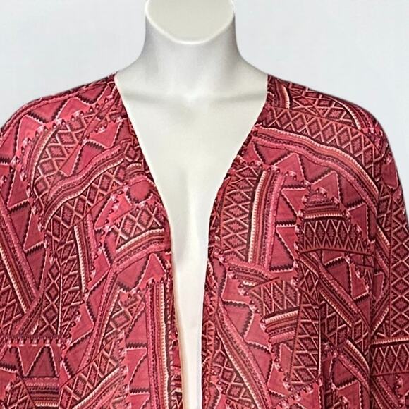 Bit & Bridle Fringe Kimono Cardigan Plus One Size Aztec Fuchsia Burgundy Boho - Picture 4 of 8